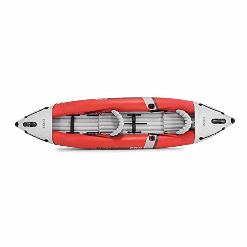 Intex Excursion Pro 2 Person Vinyl Inflatable Kayak with Aluminum Oars, Fishing Rod Holders, and High Output Pump for Rivers, Lakes, and Ocean, Red