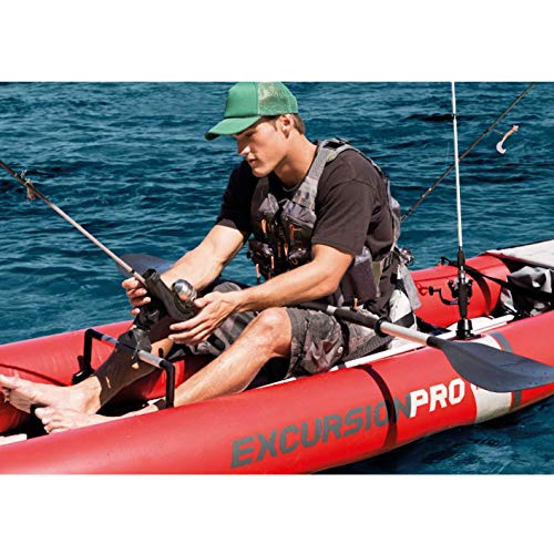 Intex Excursion Pro 2 Person Vinyl Inflatable Kayak with Aluminum Oars, Fishing Rod Holders, and High Output Pump for Rivers, Lakes, and Ocean, Red