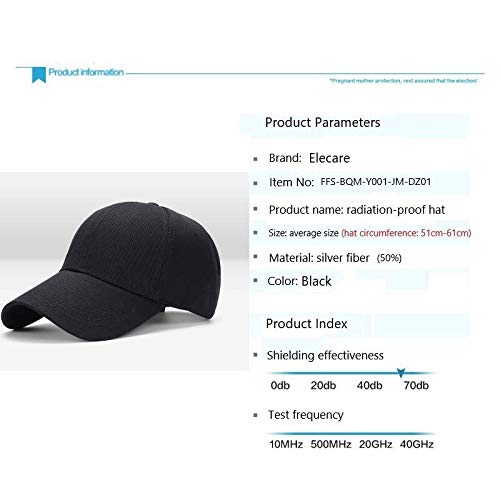 Elecare Effective 99.99% Anti Radiation Cap EMF Protection Hat Shielding WiFi 5G Hat Black, 51-61cm