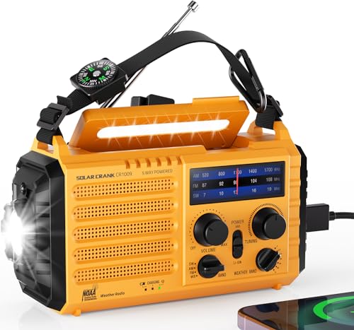 Emergency Radio 5000 Hand Crank Solar Weather Radio,5-Way Power AM/FM/SW/NOAA Survival Portable Radio with Camping Flashlight,Power Bank Phone Charger,Reading Lamp,SOS Alarm Survival Equipment,Compass