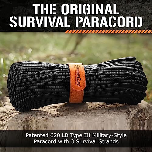 620 LB Coyote Brown SurvivorCord Hank, Coyote Brown Paracord 550 Type III, Military Grade, Heavy Duty Paracord with 3 Survival Strands, Cordage for Camping, with Survival Firestarter.