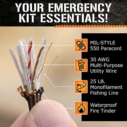 620 LB Coyote Brown SurvivorCord Hank, Coyote Brown Paracord 550 Type III, Military Grade, Heavy Duty Paracord with 3 Survival Strands, Cordage for Camping, with Survival Firestarter.