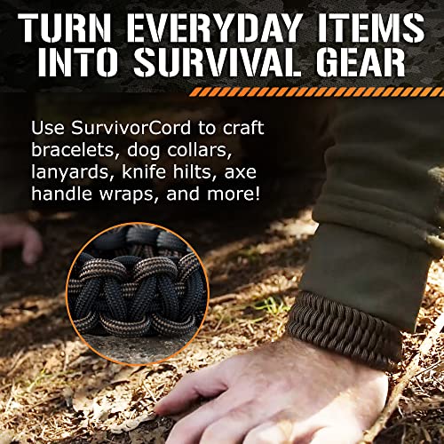 620 LB Coyote Brown SurvivorCord Hank, Coyote Brown Paracord 550 Type III, Military Grade, Heavy Duty Paracord with 3 Survival Strands, Cordage for Camping, with Survival Firestarter.