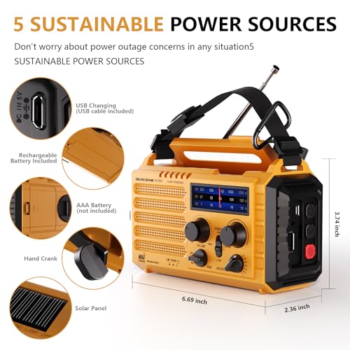 Emergency Radio 5000 Hand Crank Solar Weather Radio,5-Way Power AM/FM/SW/NOAA Survival Portable Radio with Camping Flashlight,Power Bank Phone Charger,Reading Lamp,SOS Alarm Survival Equipment,Compass