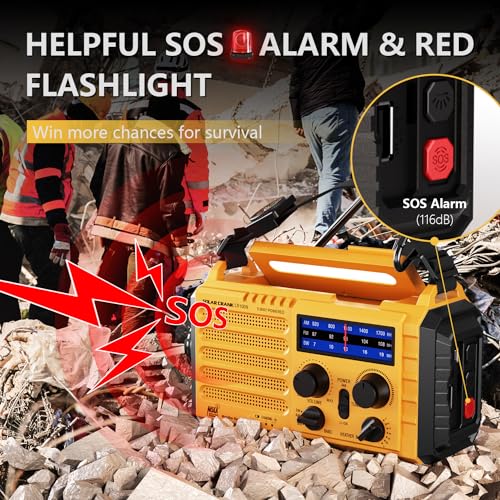 Emergency Radio 5000 Hand Crank Solar Weather Radio,5-Way Power AM/FM/SW/NOAA Survival Portable Radio with Camping Flashlight,Power Bank Phone Charger,Reading Lamp,SOS Alarm Survival Equipment,Compass
