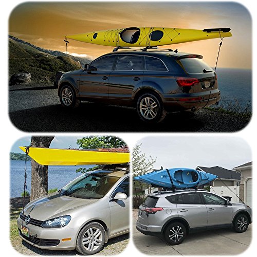 Kayak Tie Down Straps Canoe Bow and Stern Heavy Duty Cargo Ratchet Pulley Rope Hanger (Black Sleeve Elite, 12 Feet,2pack)