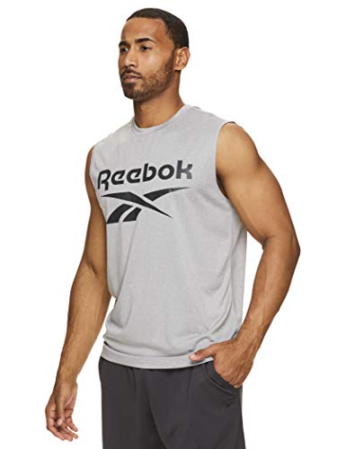 Reebok Men's Muscle Tank Top - Sleeveless Workout & Training Activewear Gym Shirt - Sleet Heather Gladiator, Large