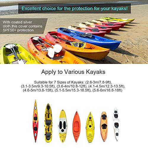 7.8-18ft Waterproof Kayak Canoe Cover-Storage Dust Cover UV Protection Sunblock Shield for Fishing Boat/Kayak/Canoe 7 Sizes [Choose Color] (Dark Blue(Upgraded), Suitable for 9.3-10.5ft Kayak)