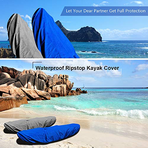 7.8-18ft Waterproof Kayak Canoe Cover-Storage Dust Cover UV Protection Sunblock Shield for Fishing Boat/Kayak/Canoe 7 Sizes [Choose Color] (Dark Blue(Upgraded), Suitable for 9.3-10.5ft Kayak)