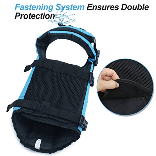 Vivaglory Ripstop Dog Life Vest, Reflective & Adjustable Life Jacket for Dogs with Rescue Handle for Swimming & Boating, Blue, XS