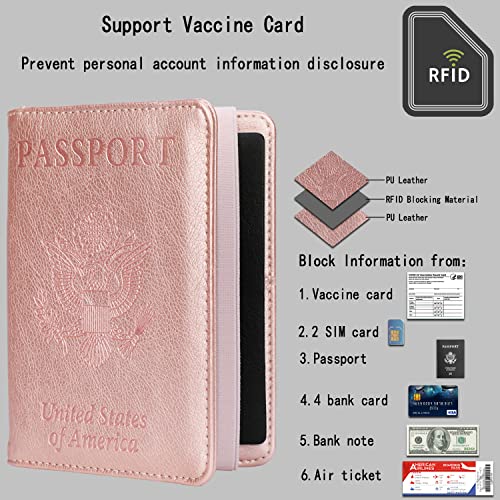 GDTK Leather Passport Holder Cover Case RFID Blocking Travel Wallet (Rose Gold)