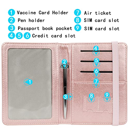 GDTK Leather Passport Holder Cover Case RFID Blocking Travel Wallet (Rose Gold)
