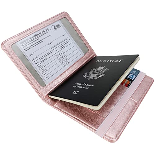 GDTK Leather Passport Holder Cover Case RFID Blocking Travel Wallet (Rose Gold)