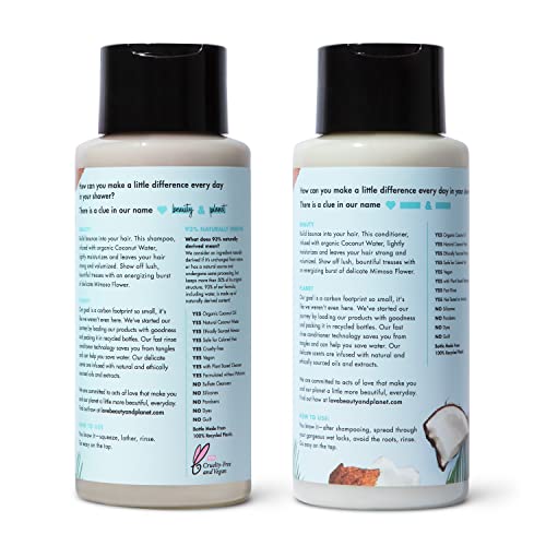 Love Beauty and Planet Volume and Bounty Thickening Shampoo and Conditioner Coconut Water & Mimosa Flower, 2 count For Hair Volume and Fine Hair Care Paraben Free, Silicone Free, and Vegan 13.5 oz