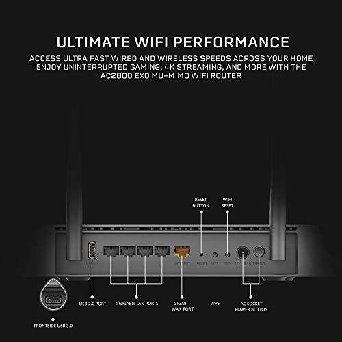 D-Link WiFi Router, AC2600 MU-MIMO Dual Band Gigabit 4K Streaming and Gaming with USB Ports, 4x4 Wireless Internet for Home (DIR-882-US), Black