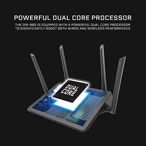 D-Link WiFi Router, AC2600 MU-MIMO Dual Band Gigabit 4K Streaming and Gaming with USB Ports, 4x4 Wireless Internet for Home (DIR-882-US), Black