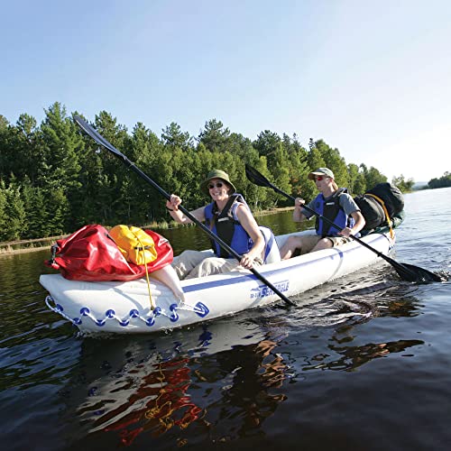Sea Eagle Inflatable Water Sport Portable Tandem Kayak Canoe with Seats, Paddles, Air Pump, and Storage Bag for 3 People, Blue/White