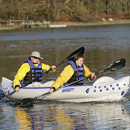 Sea Eagle Inflatable Water Sport Portable Tandem Kayak Canoe with Seats, Paddles, Air Pump, and Storage Bag for 3 People, Blue/White