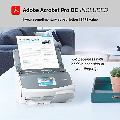 Fujitsu ScanSnap iX1500 Deluxe Color Duplex Document Scanner with Adobe Acrobat Pro DC for Mac or PC, White