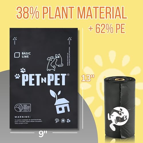 PET N PET Dog Poop Bag USDA Certified 38% Biobased Poop Bags 1080 Counts 60 Rolls 9x13 Inches Dog Bags for Poop