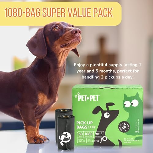 PET N PET Dog Poop Bag USDA Certified 38% Biobased Poop Bags 1080 Counts 60 Rolls 9x13 Inches Dog Bags for Poop