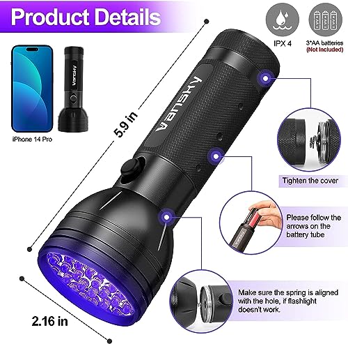 Vansky UV Flashlight Black Light, 51 LED Blacklight Pet Urine Detector for Dog/Cat Urine, Dry Stains, Bed Bug, Matching with Pet Odor Eliminator