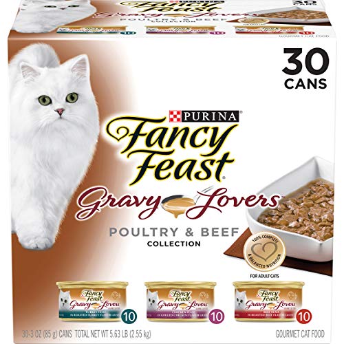 Purina Fancy Feast Gravy Wet Cat Food Variety Pack, Gravy Lovers Poultry & Beef Feast Collection - (30) 3 oz. Cans