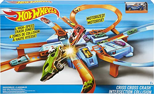 Hot Wheels Toy Car Track Set, Criss Cross Crash with 1:64 Scale Vehicle, Powered by a Motorized Booster [Amazon Exclusive]