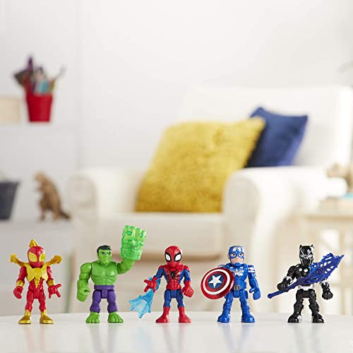 Marvel Super Hero Adventures 5-Inch Action Figure 5-Pack, Includes Captain America, Spider-Man, 5 Accessories (Amazon Exclusive), Black