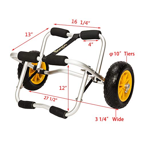 Bonnlo Universal Kayak Carrier - Trolley for Carrying Kayaks, Canoes, Paddleboards, Float Mats, and Jon Boats - Inflation-Free Solid Tires Wheel 2 Ratchet Straps