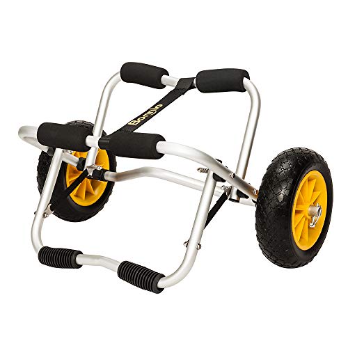 Bonnlo Universal Kayak Carrier - Trolley for Carrying Kayaks, Canoes, Paddleboards, Float Mats, and Jon Boats - Inflation-Free Solid Tires Wheel 2 Ratchet Straps