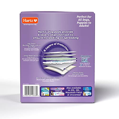 Hartz Home Protection Odor Eliminating Scented Dog Pads, Super Absorbent & Won’t Leak, Lavender Scent, Regular Size, 14 Count
