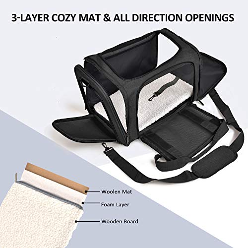 Henkelion Cat Carriers Dog Carrier Pet Carrier for Small Medium Cats Dogs Puppies up to 15 Lbs, TSA Airline Approved Small Dog Carrier Soft Sided, Collapsible Travel Puppy Carrier - Black