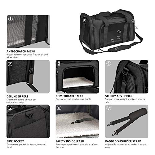 Henkelion Cat Carriers Dog Carrier Pet Carrier for Small Medium Cats Dogs Puppies up to 15 Lbs, TSA Airline Approved Small Dog Carrier Soft Sided, Collapsible Travel Puppy Carrier - Black