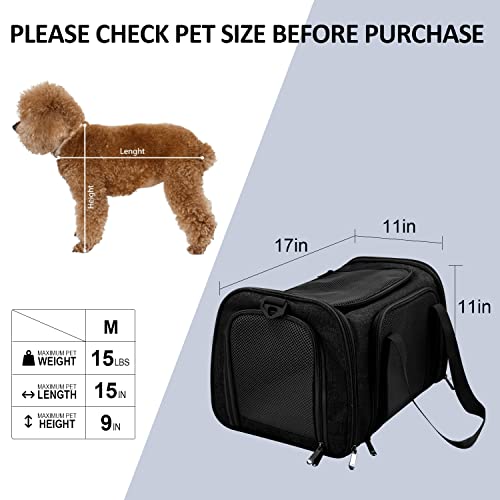 Henkelion Cat Carriers Dog Carrier Pet Carrier for Small Medium Cats Dogs Puppies up to 15 Lbs, TSA Airline Approved Small Dog Carrier Soft Sided, Collapsible Travel Puppy Carrier - Black