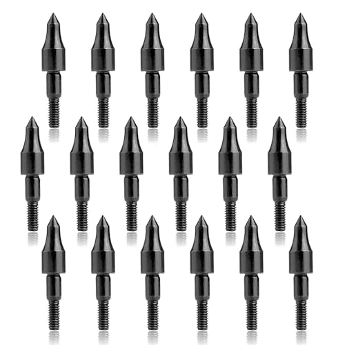JIAKAI 18 Piece Black Screw-in Archery Bullet Points Arrow for Field Target Practice Shooting,100 Grain Each