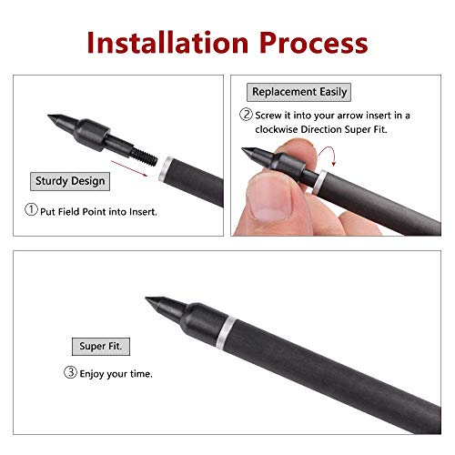 JIAKAI 18 Piece Black Screw-in Archery Bullet Points Arrow for Field Target Practice Shooting,100 Grain Each