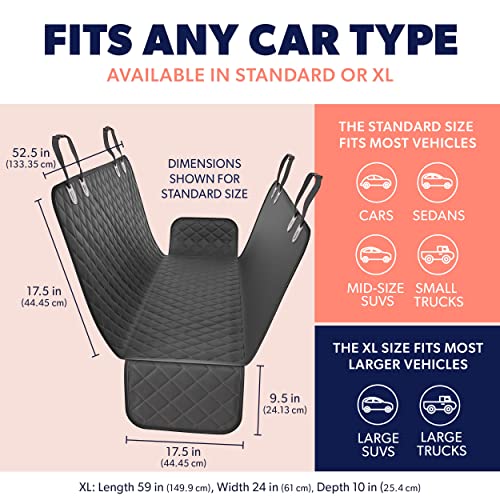 Active Pets Dog Car Seat Cover for Back Seat - Durable, Nonslip, Waterproof 600D Cotton 3-in-1 Hammock - Protector Against Dirt, Shedding and Scratching for Small or Mid-Size Sedans, SUVs and Trucks