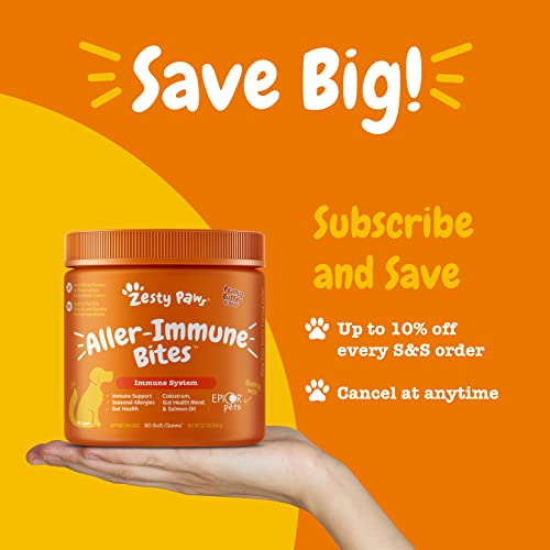 Zesty Paws Allergy Immune Supplement for Dogs - with Omega 3 Salmon Fish Oil & EpiCor Pets + Probiotics for Seasonal Allergies - Peanut Butter