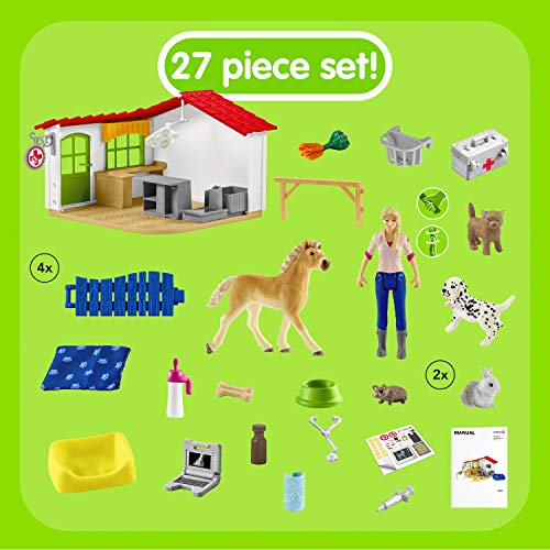 Schleich Farm World, Farm Animal Gifts for Kids, Vet Practice with Horse Figure, Animal Toys, and Accessories, 27-piece set, Ages 3+