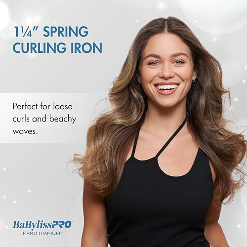 BaBylissPRO Spring Curling Iron, 1 1/4 Inch, Nano Titanium Hair Styling Tools & Appliances, BNT125S