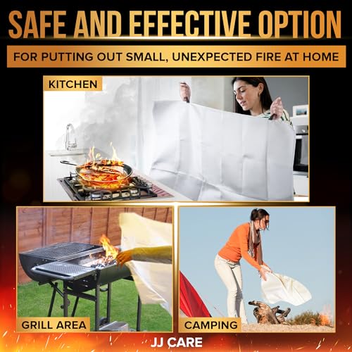 JJ CARE Fire Blanket – 2 Packs with Hooks and Gloves – Emergency Fire Blanket for Home & Kitchen, High Heat Resistant Fire Suppression Blankets for Home Safety, Kitchen, and Camping