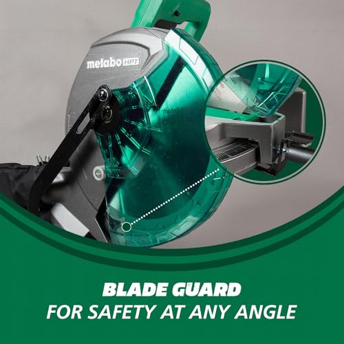 Metabo HPT 10-Inch Compound Miter Saw | 0-52 Degrees Miter Cutting Range (Left/Right) | 0-45 Degrees Bevel Cutting Range (Left) | 15-Amp Motor | Includes 10-Inch 24T TCT Saw Blade | C10FCGS