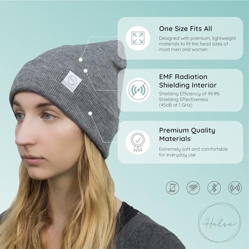 HALSA EMF Protection Hat, Faraday Beanie. EMF RF Shielding Silver Fabric. High Shielding Efficiency 99.99%. Reduce 5G, 4G, Cellular, WiFi, Bluetooth, Smart Meter RF Exposure.