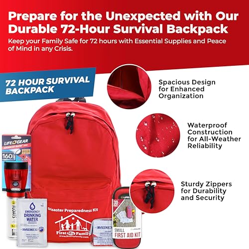 First My Family All-in-One Premium Disaster Preparedness Survival Kit - 72 Hour Emergency Supplies, Hurricane, Earthquake, Survival Gear, Military Grade, Emergency Backpack