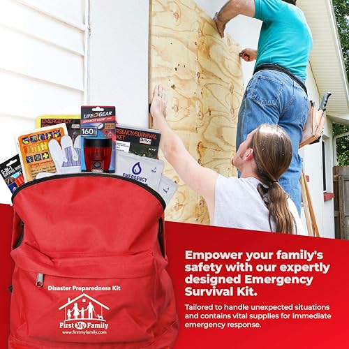 First My Family All-in-One Premium Disaster Preparedness Survival Kit - 72 Hour Emergency Supplies, Hurricane, Earthquake, Survival Gear, Military Grade, Emergency Backpack