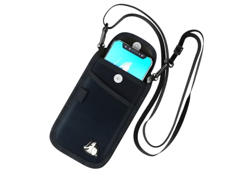 DefenderShield EMF and 5G Radiation Protection Cell Phone Crossbody Pouch with Straps - Lightweight Large Pouch, Fits Most Smartphones and Electronics 7.5 x 4 in (Black)