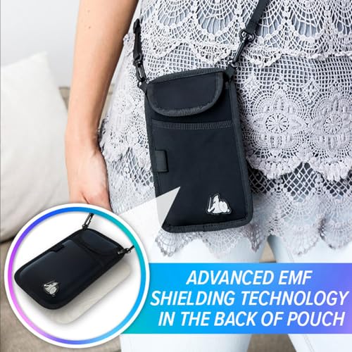 DefenderShield EMF and 5G Radiation Protection Cell Phone Crossbody Pouch with Straps - Lightweight Large Pouch, Fits Most Smartphones and Electronics 7.5 x 4 in (Black)