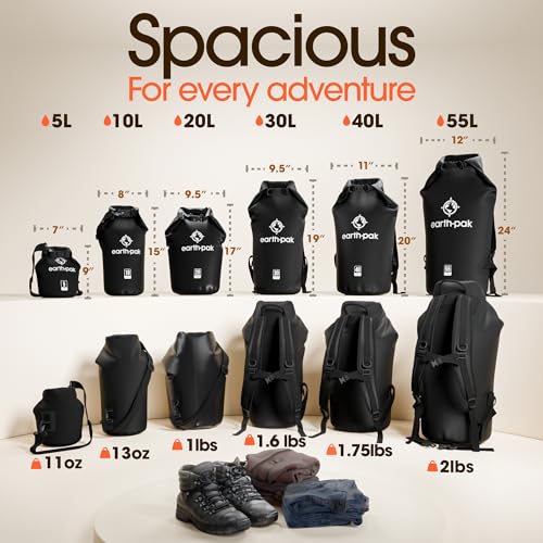 Earth Pak Waterproof Dry Bag - Roll Top Waterproof Backpack Sack Keeps Gear Dry for Kayaking, Beach, Rafting, Boating, Hiking, Camping and Fishing with Waterproof Phone Case
