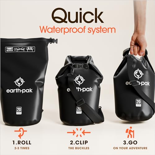 Earth Pak Waterproof Dry Bag - Roll Top Waterproof Backpack Sack Keeps Gear Dry for Kayaking, Beach, Rafting, Boating, Hiking, Camping and Fishing with Waterproof Phone Case